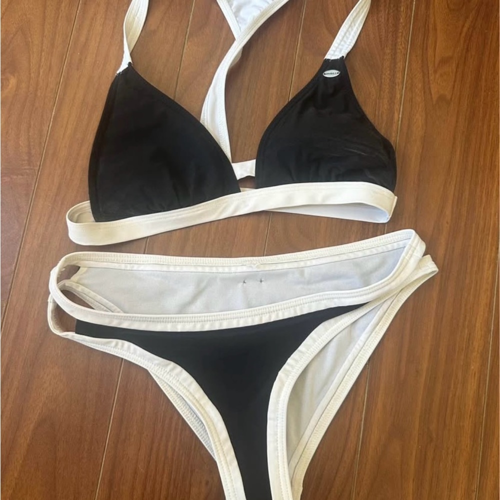 Black and White Racerback Bikini Set